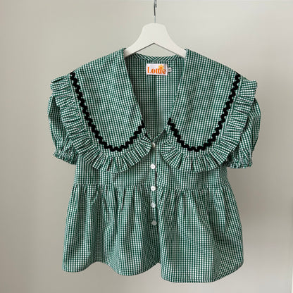 The Betsy Blouse in Green Gingham