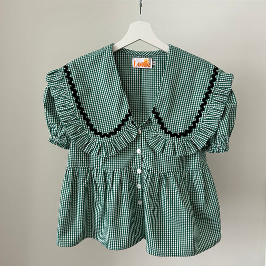 The Betsy Blouse in Green Gingham